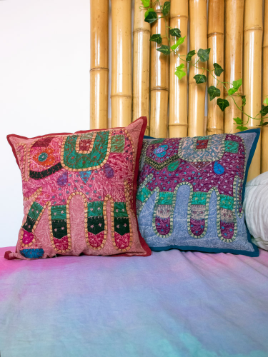 Embroidered Elephant Patch cushion cover