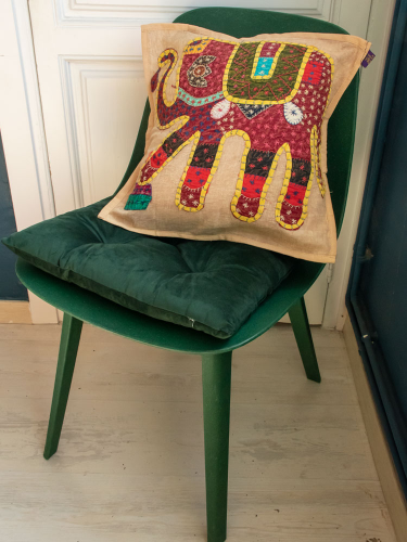Embroidered Elephant Patch cushion cover