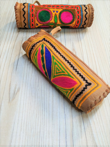Cotton embroidered leather case