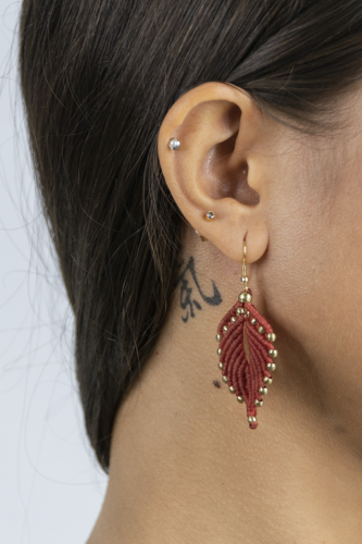 Macrame leaf earring